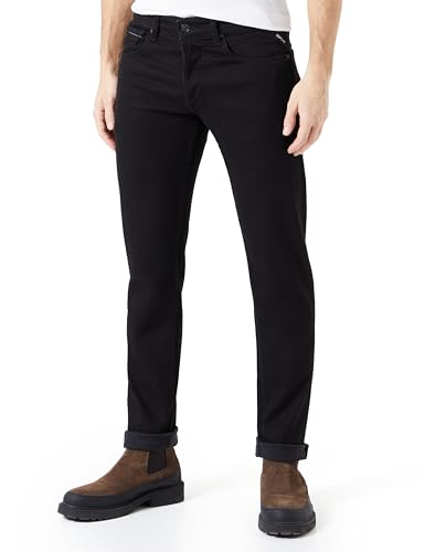 Replay Herren Jeans Grover Straight-Fit mit Stretch, Schwarz (Black 098), 33W / 34L von Replay