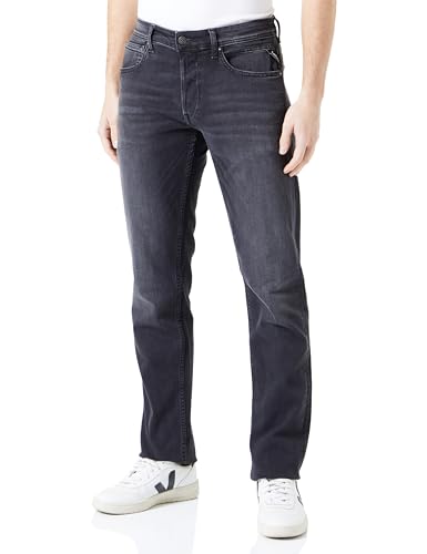Replay Herren Jeans Grover Straight-Fit mit Stretch, Schwarz (Black 098), 33W / 34L von Replay