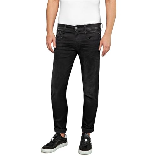 Replay Herren Jeans Anbass Slim-Fit Hyperflex Cloud mit Stretch, Black 098 (Schwarz), 32W / 34L von Replay