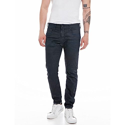 Replay Herren Jeans Johnfrus Skinny-Fit Resin Plus+ mit Stretch, Blau (Dark Blue 007), 33W / 34L von Replay