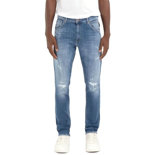 Replay Herren Jeans Mickym Slim-Fit Aged, Medium Blue 009 (Blau), 34W / 32L von Replay