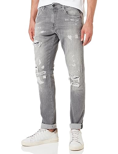 Replay Herren Jeans Mickym Slim-Fit Aged mit Power Stretch, Grau (Medium Grey 096), 29W / 30L von Replay