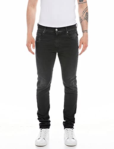 Replay Herren Jeans Mickym Slim-Fit Hyperflex Recycled mit Stretch, Black 098 (Schwarz), 28W / 32L von Replay