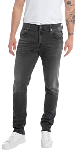 Replay Herren Jeans Mickym Slim-Fit Hyperflex mit Stretch, Dark Grey 097 (Grau), 34W / 32L von Replay