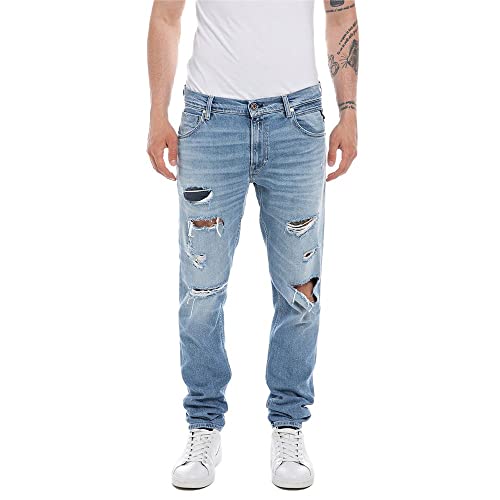 Replay Herren Jeans Mickym Slim-Fit aus Komfort Denim, Blau (Light Blue 010), W36 x L34 von Replay