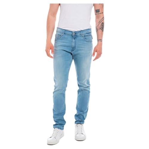 Replay Herren Jeans Mickym Slim-Fit mit Power Stretch, Light Blue 010 (Blau), 27W / 32L von Replay