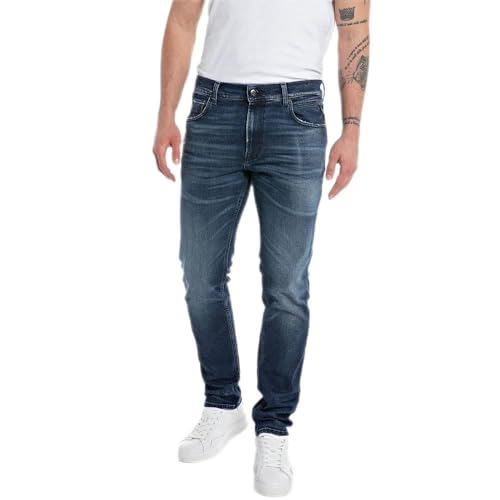 Replay Herren Jeans Mickym Slim-Fit mit Stretch, Blau (Dark Blue 007), 33W / 32L von Replay