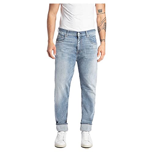 Replay Herren Jeans Sandot Tapered-Fit Bio, Light Blue 010 (Blau), 33W / 30L von Replay