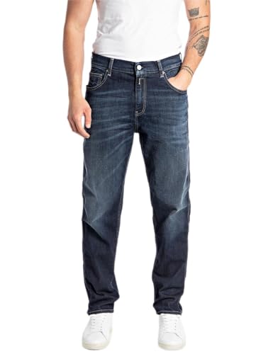 Replay Herren Jeans Sandot Tapered-Fit aus Comfort Denim, Blau (Dark Blue 007), 31W / 34L von Replay