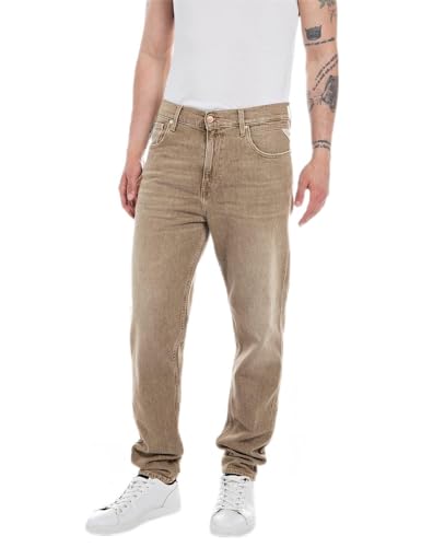 Replay Herren Jeans Sandot Tapered-Fit, Desert 613 (Beige), 32W / 34L von Replay