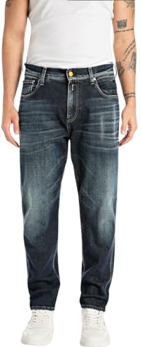 Replay Herren Jeans Sandot Tapered-Fit mit Stretch, Blau (Dark Blue 007), 34W / 34L von Replay