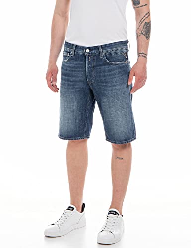 Replay Herren Jeans Shorts Grover Straight-Fit, Dark Blue 007 (Blau), 30W von Replay