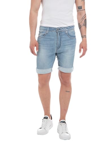 Replay Herren Jeans Shorts RBJ 901 Tapered-Fit mit Comfort Stretch, Light Blue 010 (Blau), 34 von Replay