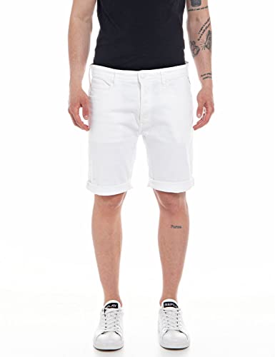 Replay Herren Jeans Shorts mit Stretch, Weiß (White 001), 38 von Replay