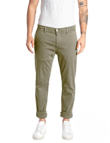 Replay Herren Chino Zeumar Slim-Fit Hyperflex X-Lite mit Stretch, Light Military 833 (Grün), 30W / 32L von Replay