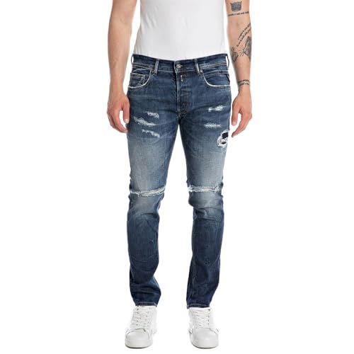 Replay Herren Jeans mit Stretch, Blau (Dark Blue 007), 33W / 32L von Replay