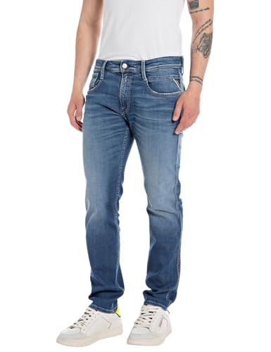 Replay Herren Jeans Anbass Slim-Fit Bio, Medium Blue 009 (Blau), 36W / 32L von Replay