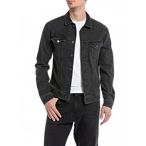 REPLAY Herren Jeansjacke mit Stretch, Black Delavè 099 (Schwarz), XS von Replay