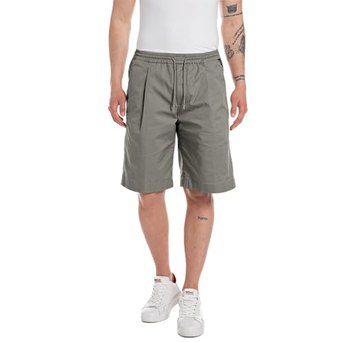 Replay Herren Jogginghose Kurz mit Stretch, Grau (Grey Military 705), 32 von Replay