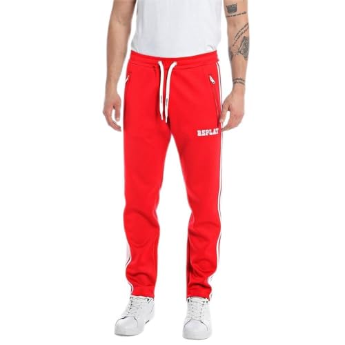 Replay Herren Jogginghose mit Logo, Ruby Red 656 (Rot), XL von Replay