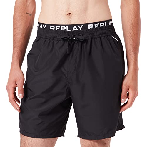 REPLAY Herren LM1096.000.82972 Badehose, Schwarz (098 Black), S von Replay