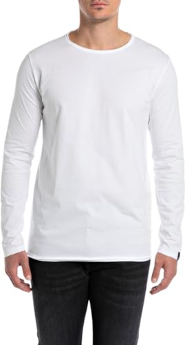 Replay Herren Langarmshirt aus Baumwolle, Weiß (White 001), 3XL von Replay