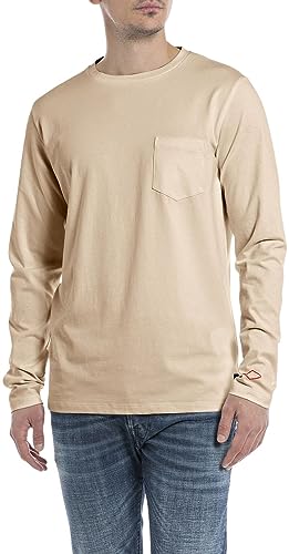 Replay Herren Langarmshirt mit Brusttasche, Light Taupe 803 (Beige), 3XL von Replay