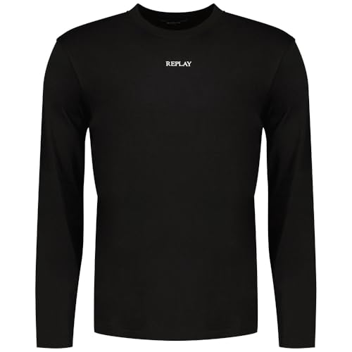 Replay Herren Langarmshirt mit Rundhalsausschnitt, Schwarz (Black 098), XXL von Replay