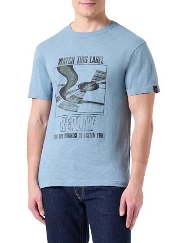 Replay Herren M3028 T-Shirt, 388 Steel Blue, L Replay Herren M3028 T-Shirt, 388 Steel Blue, L von Replay