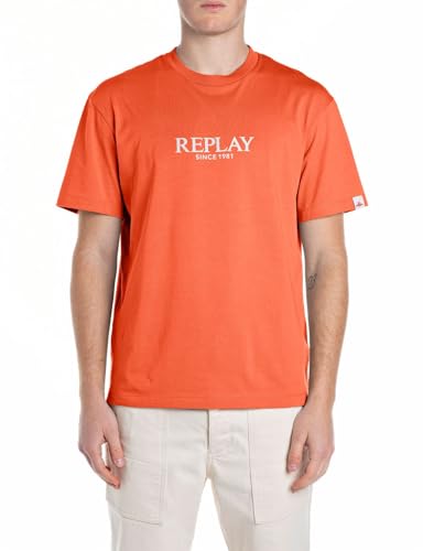Replay Herren M3031 T-Shirt, 052 Carrot, XS Replay Herren M3031 T-Shirt, 052 Carrot, XS von Replay