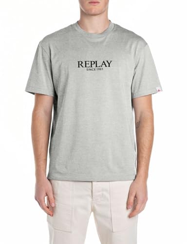 Replay Herren M3031 T-Shirt, M08 Light Grey Melange, 3XL von Replay
