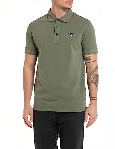 Replay Herren Poloshirt Kurzarm aus Baumwolle, Army 837 (Grün), XL von Replay