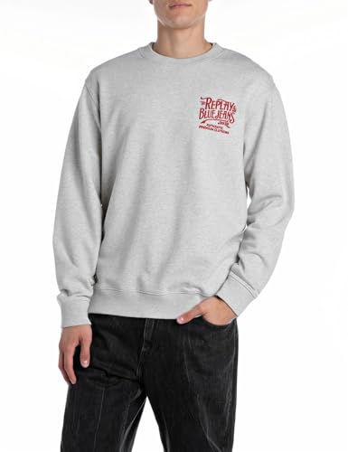 Replay Herren M3072 Sweatshirt, M06 Light Grey Melange, Large von Replay