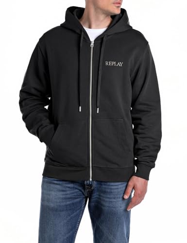 Replay Herren M3083 Kapuzenpullover, 098 Black, M von Replay