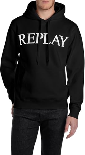 Replay Herren M3104 Kapuzenpullover, 098 Black, L von Replay