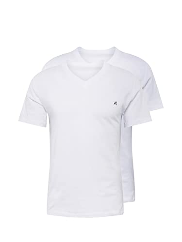 Replay Herren 2er Pack T-Shirts Kurzarm mit V-Ausschnitt, White 010 (Weiß), S von Replay