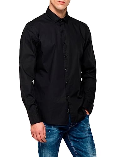 Replay Herren Hemd Langarm mit Stretch, Black 098 (Schwarz), XXL von Replay