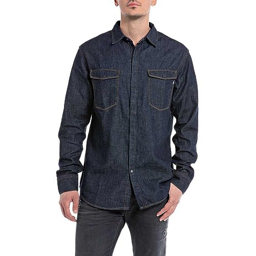 Replay Herren Jeanshemd Langarm aus Baumwolle, Dark Blue 007 (Blau), XS von Replay