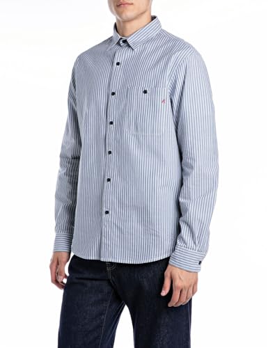 Replay Herren M4144 Hemd, 010 LT Blue/Natural White, XXL von Replay