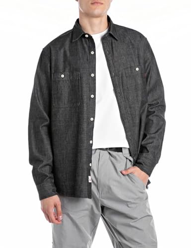 Replay Herren M4150 Hemd, 098 Black, XXL von Replay