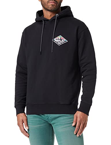 Replay Herren M6270 Kapuzenpullover Casual, 098 Black, L von Replay