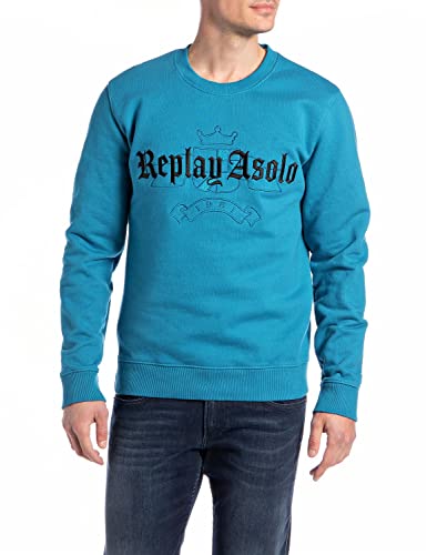 REPLAY Herren M6273 Sweatshirt, 696 Teal Blue, L von Replay