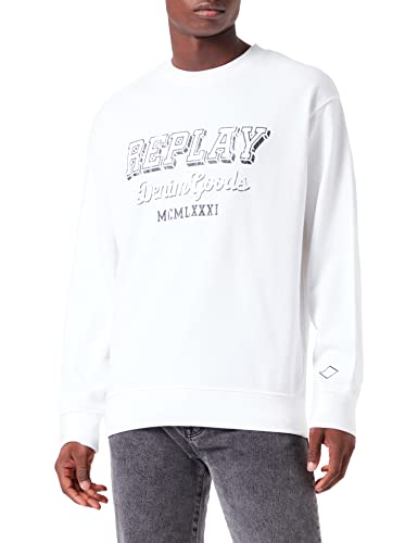 Replay Herren M6314 Sweatshirt Casual, 001 White, L von Replay