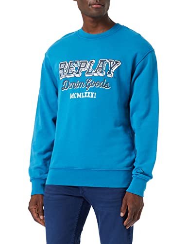 Replay Herren M6314 Sweatshirt Casual, 696 Teal Blue, XS von Replay