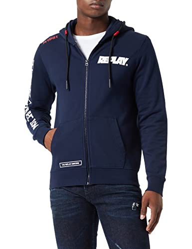 REPLAY Herren M6316 Kapuzenpullover, 085 Blue, S von Replay