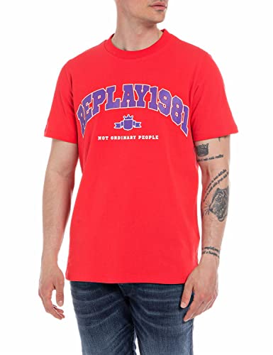 Replay Herren T-Shirt Kurzarm 1981 aus Bio-Baumwolle, Spring Red 159 (Rot), M von Replay