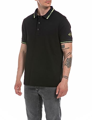 Replay Herren Poloshirt Kurzarm mit Stretch, Black 098 (Schwarz), L von Replay