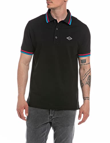 Replay Herren Poloshirt Kurzarm mit Stretch, Black 098 (Schwarz), 3XL von Replay