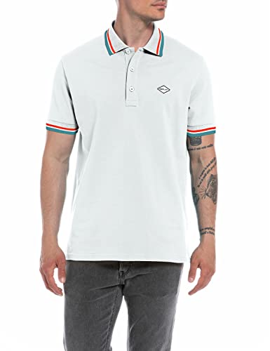 Replay Herren Poloshirt Kurzarm mit Stretch, Off White 801 (Weiß), 3XL von Replay