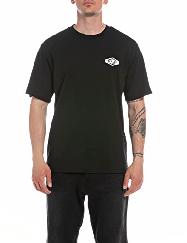 Replay Herren T-Shirt Kurzarm Logo mit Backprint, Black 098 (Schwarz), L von Replay